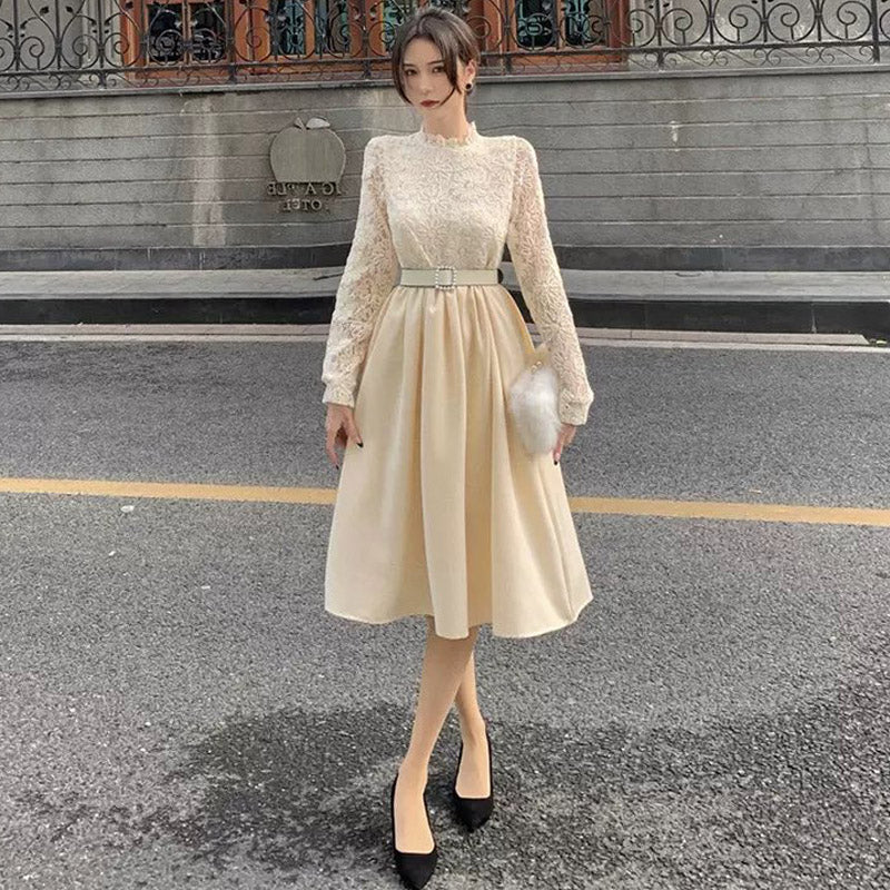 レースブラウスコンビネーションフレアワンピース