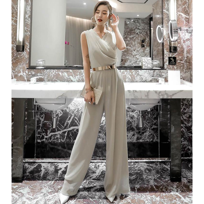 カシュクールシフォンオールインワンワイドパンツ(5colors)