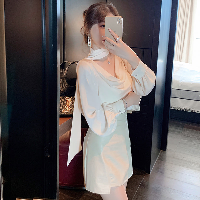 ボウタイフロントオープンブラウス