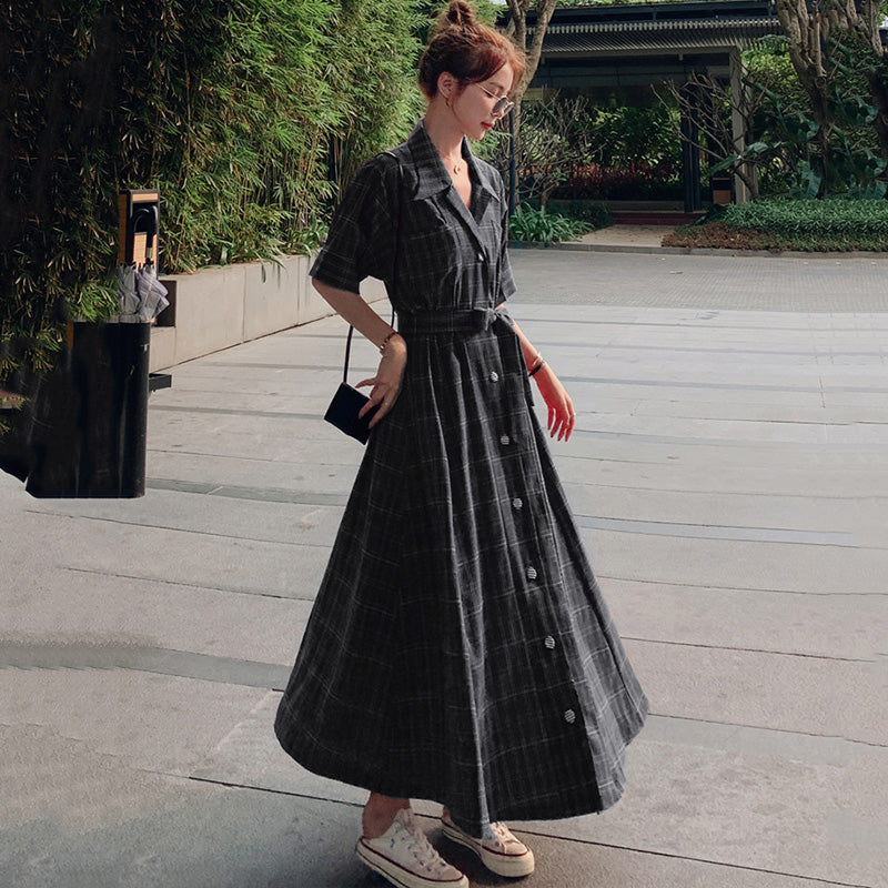 ウエストリボンチェックシャツワンピース(2colors)