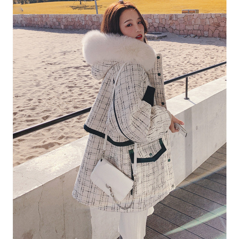 ファーフードコンビチェックツイードマウンテンジャケット