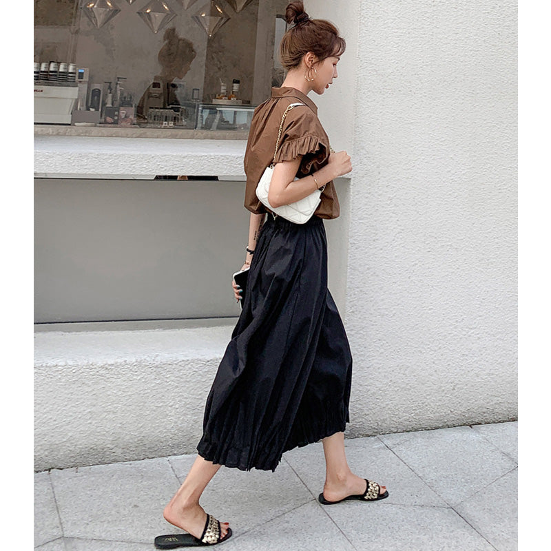 袖フリルゆるシャツ×サルエル風パンツ