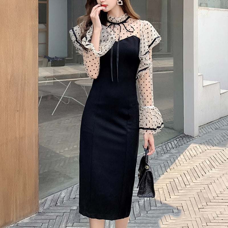 ドットスリーブワンピース