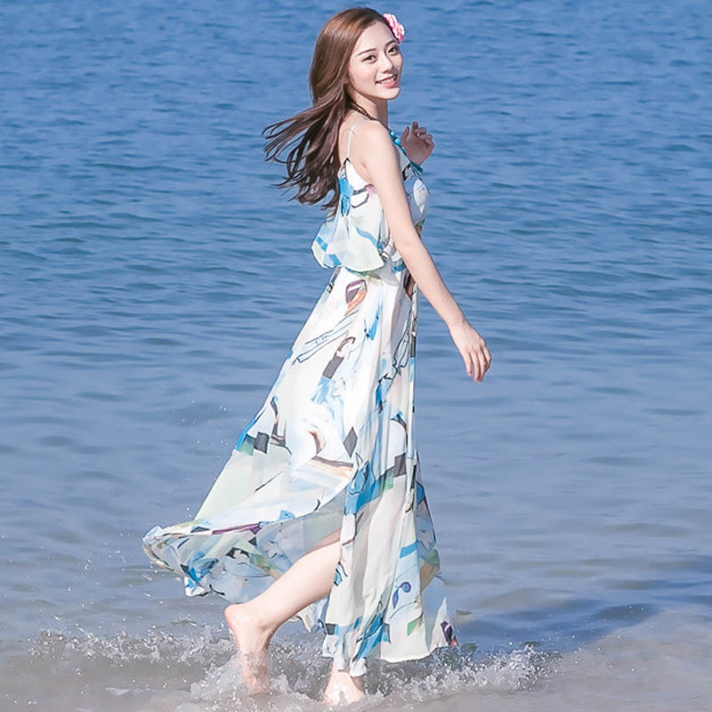 シフォンマキシプリントキャミワンピース