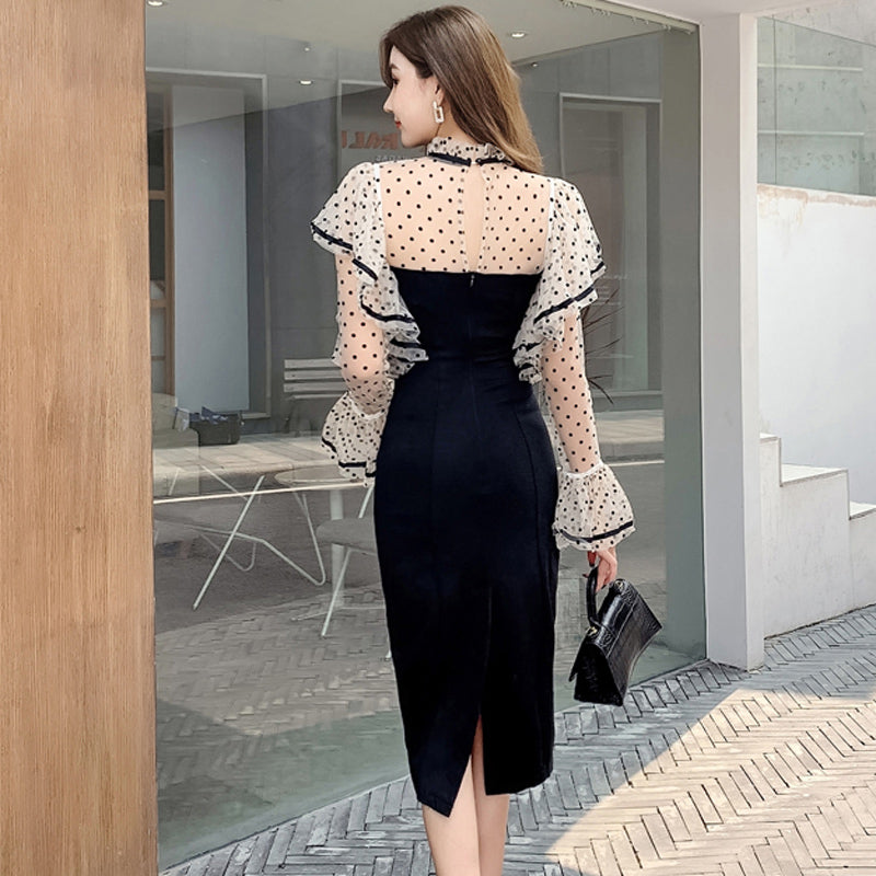 ドットスリーブワンピース