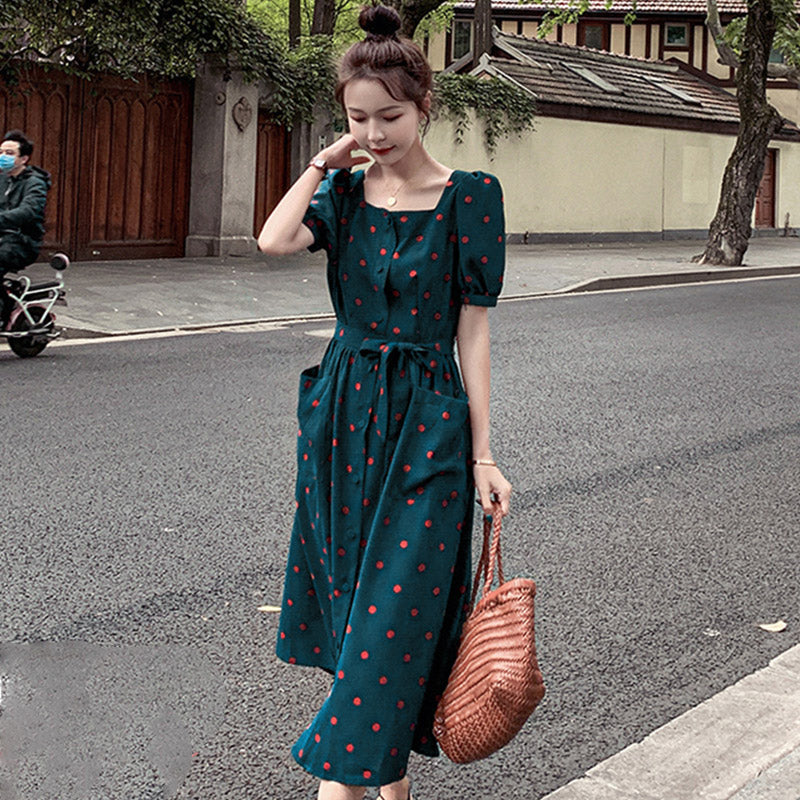 レトロドットワンピース