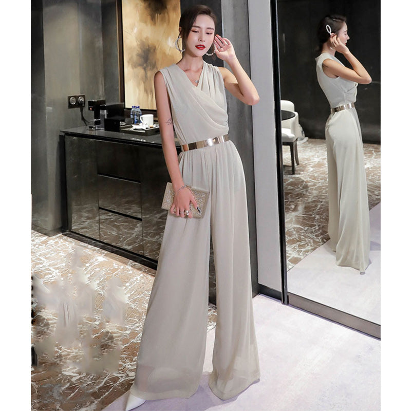 カシュクールシフォンオールインワンワイドパンツ(5colors)