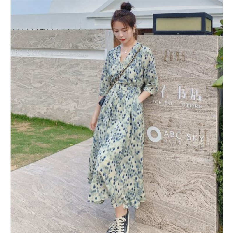 マルチスクエアプリントマキシワンピース