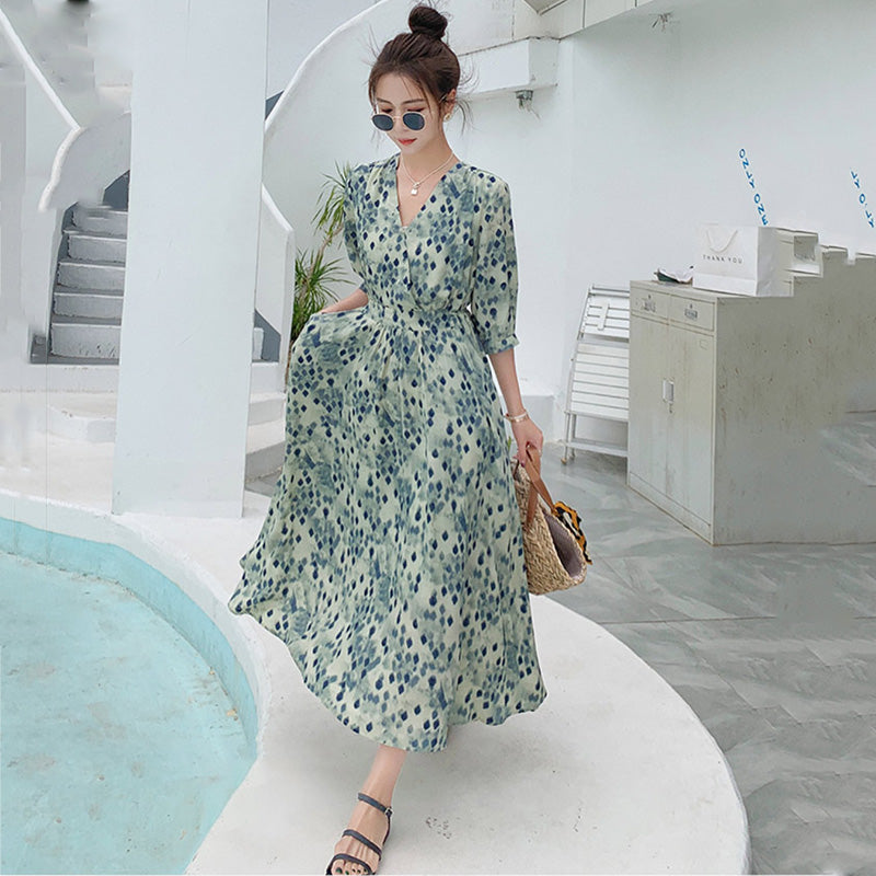 マルチスクエアプリントマキシワンピース