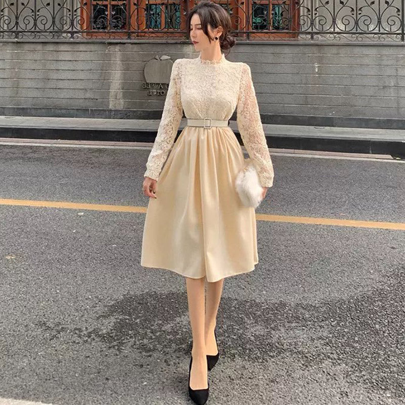 レースブラウスコンビネーションフレアワンピース