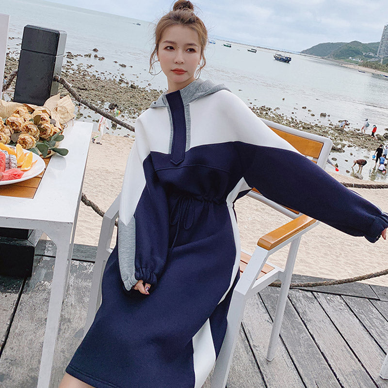 マルチカラーパネルスウェットフーディーワンピース