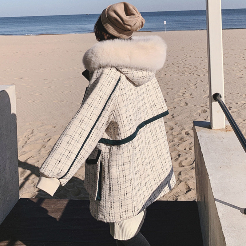 ファーフードコンビチェックツイードマウンテンジャケット