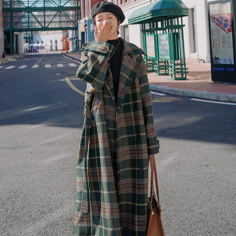 チェック柄オーバーロングコート