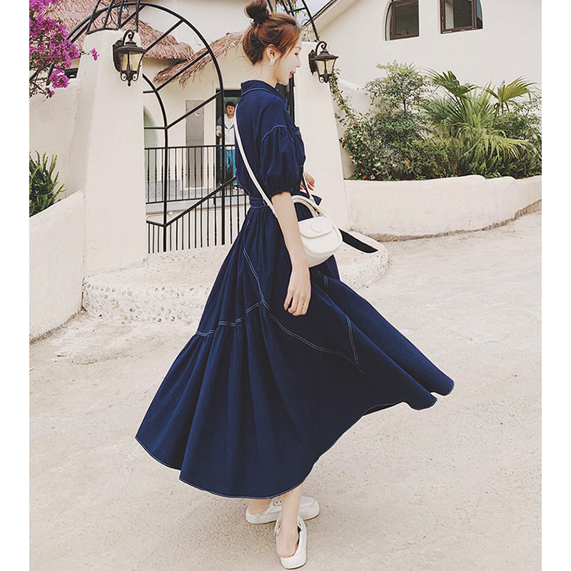 バルーンスリーブアシメティアードシャツワンピース