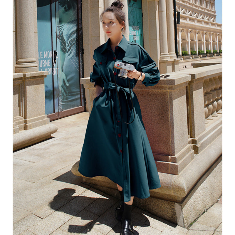 胸フラップポケットシャツワンピース(2colors)