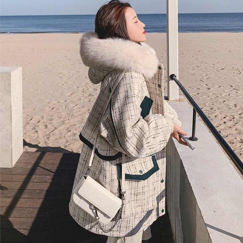 ファーフードコンビチェックツイードマウンテンジャケット