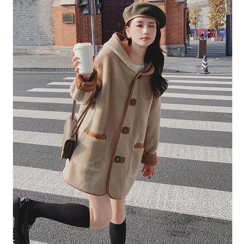 異素材コンビボアリバーシブルコート