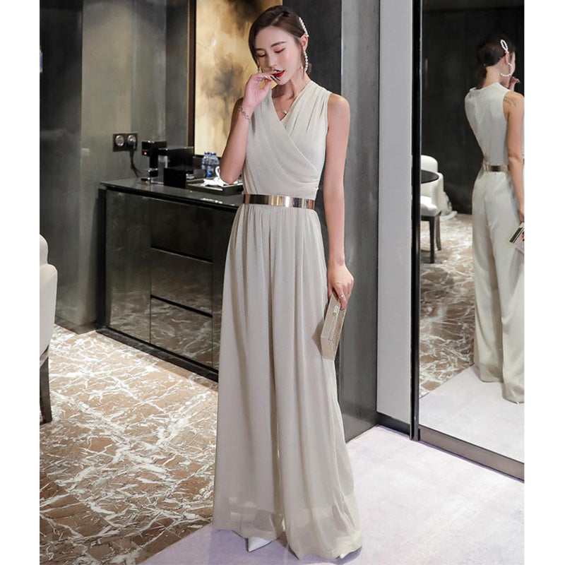 カシュクールシフォンオールインワンワイドパンツ(5colors)