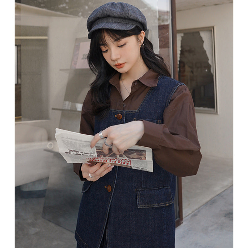 レトロデニムベスト×ミディ丈ショートパンツ