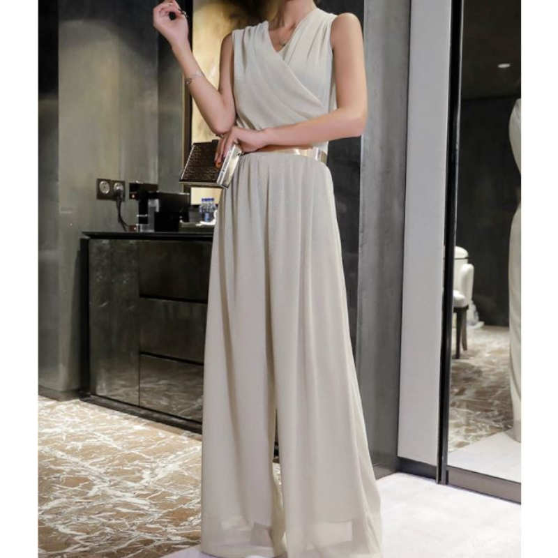 カシュクールシフォンオールインワンワイドパンツ(5colors)