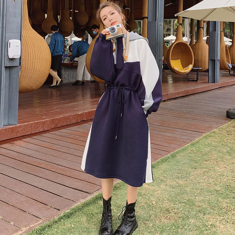 マルチカラーパネルスウェットフーディーワンピース