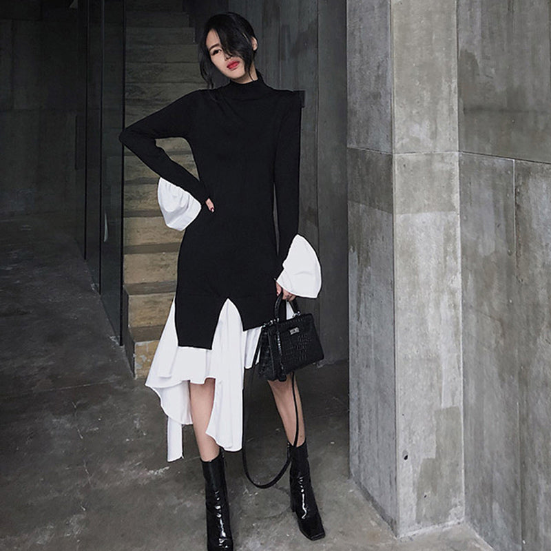 アシンメトリーレイヤードモノトーンワンピース