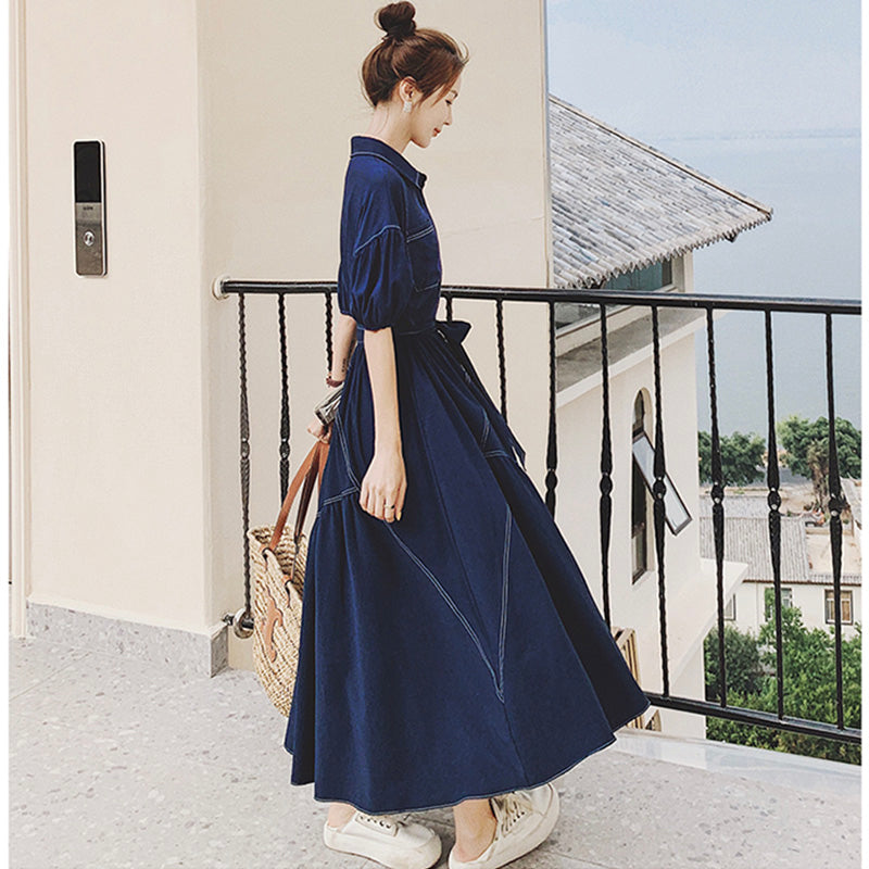 バルーンスリーブアシメティアードシャツワンピース