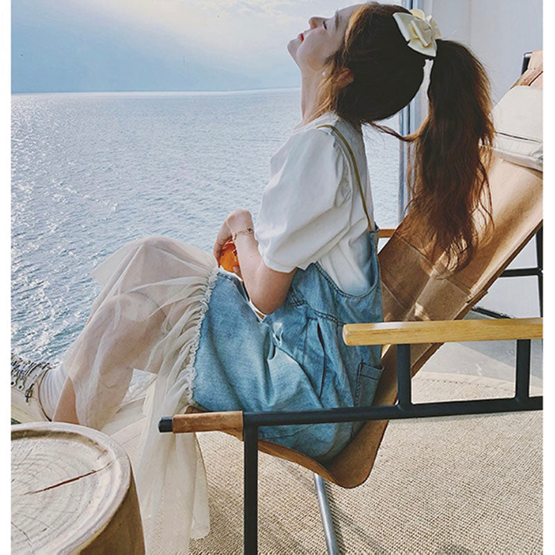 シアーフリルヘムデニムサロペットワンピース