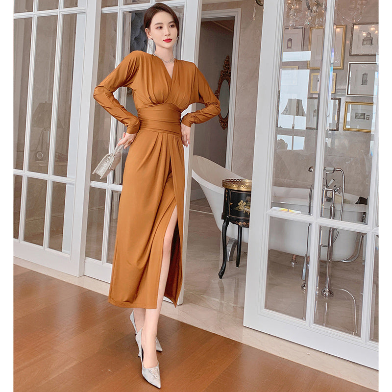 カシュクールウエストマークスリットワンピース(3colors)