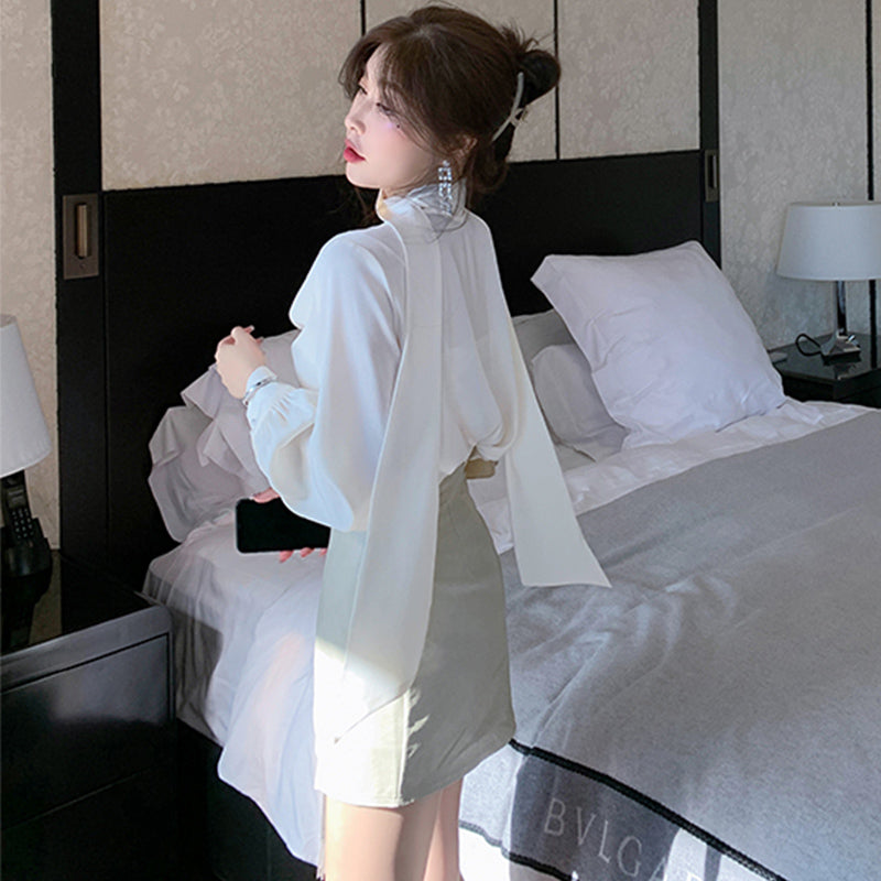 ボウタイフロントオープンブラウス