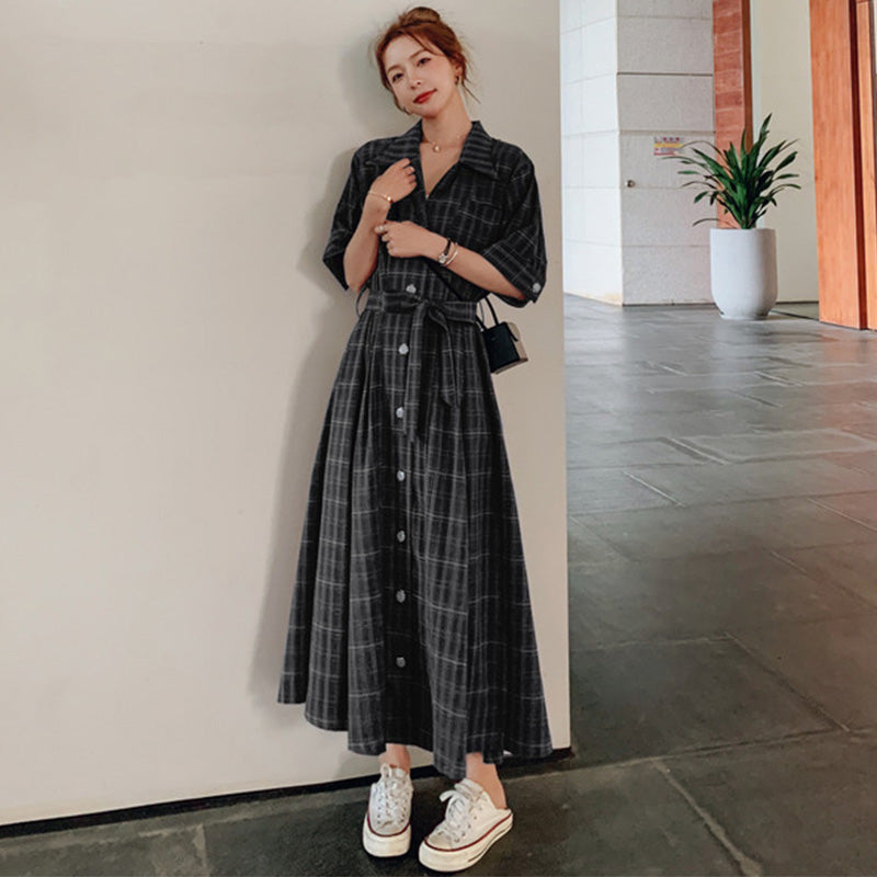 ウエストリボンチェックシャツワンピース(2colors)