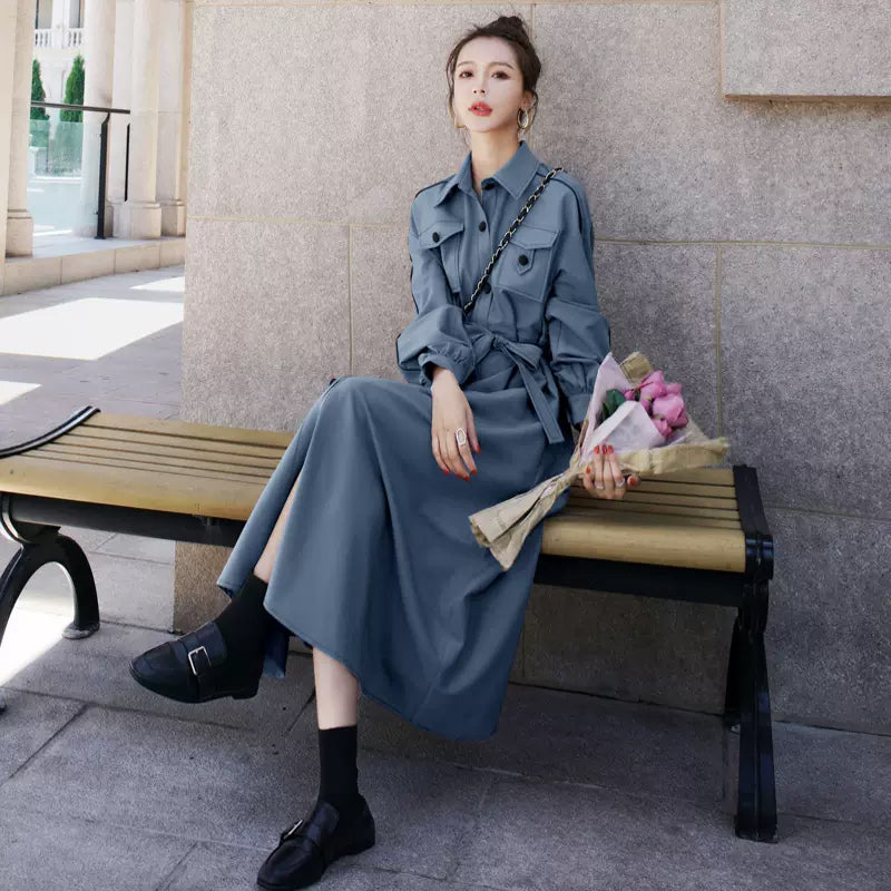 胸フラップポケットシャツワンピース(2colors)