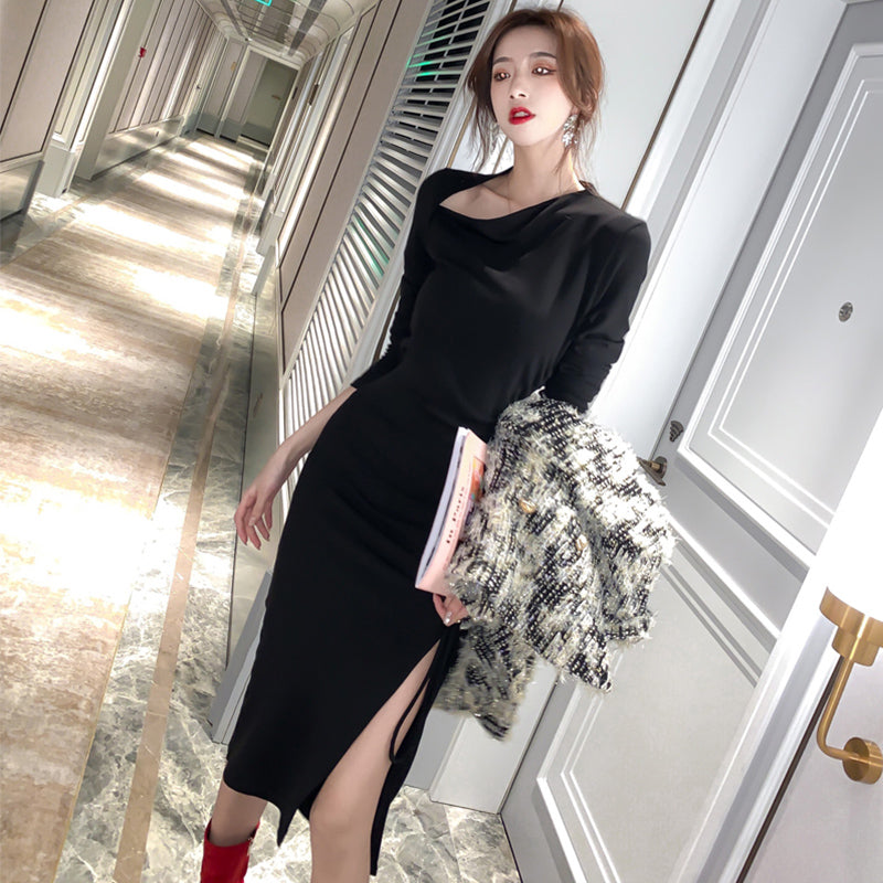 スリットドローストリングペンシルワンピース