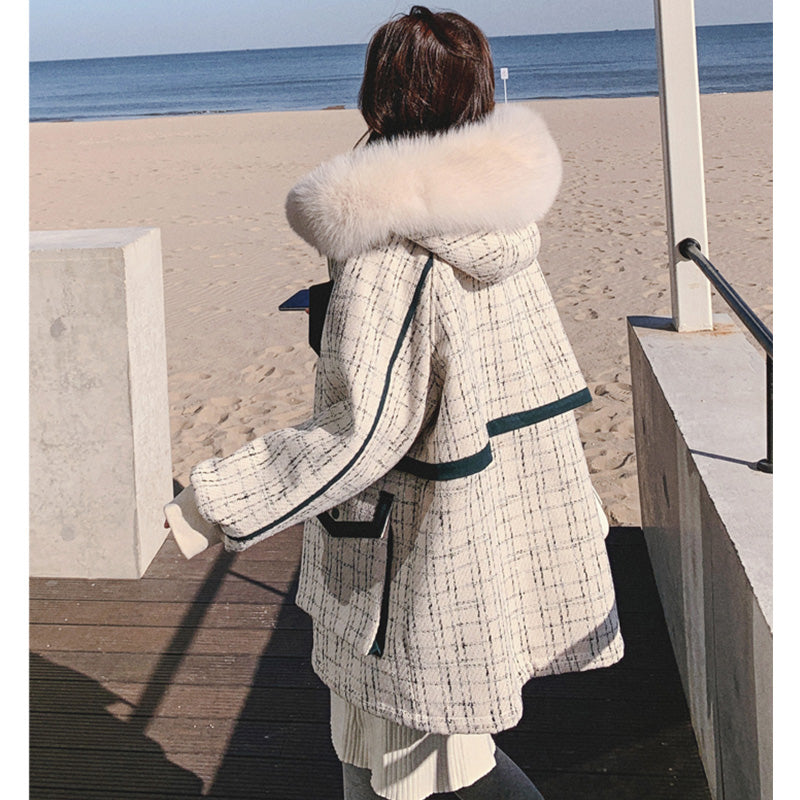 ファーフードコンビチェックツイードマウンテンジャケット