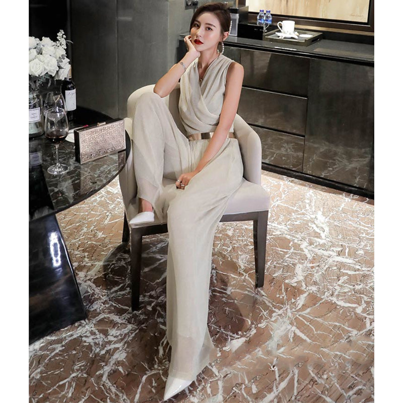 カシュクールシフォンオールインワンワイドパンツ(5colors)