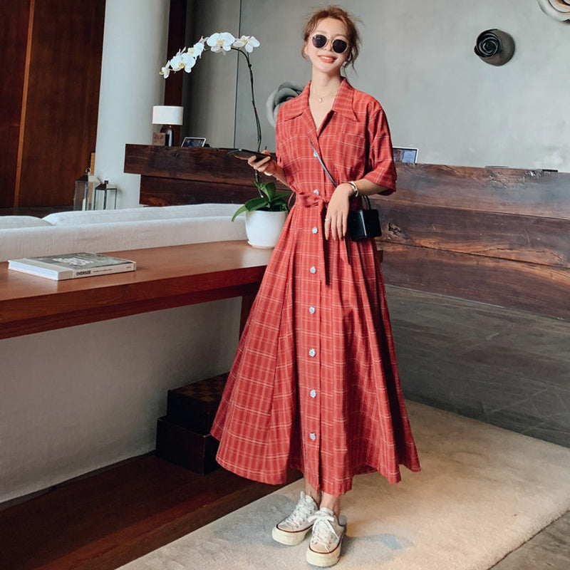 ウエストリボンチェックシャツワンピース(2colors)