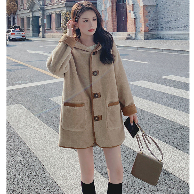 異素材コンビボアリバーシブルコート