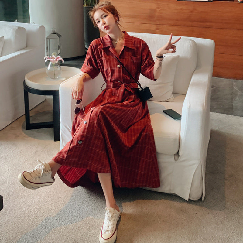 ウエストリボンチェックシャツワンピース(2colors)
