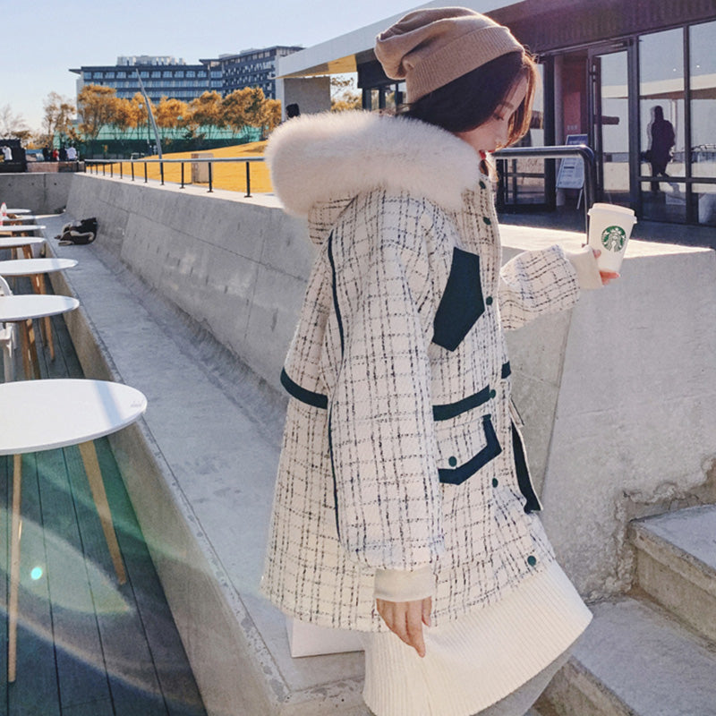 ファーフードコンビチェックツイードマウンテンジャケット