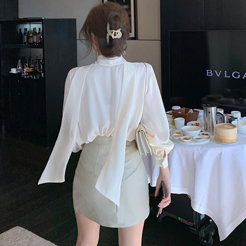 ボウタイフロントオープンブラウス