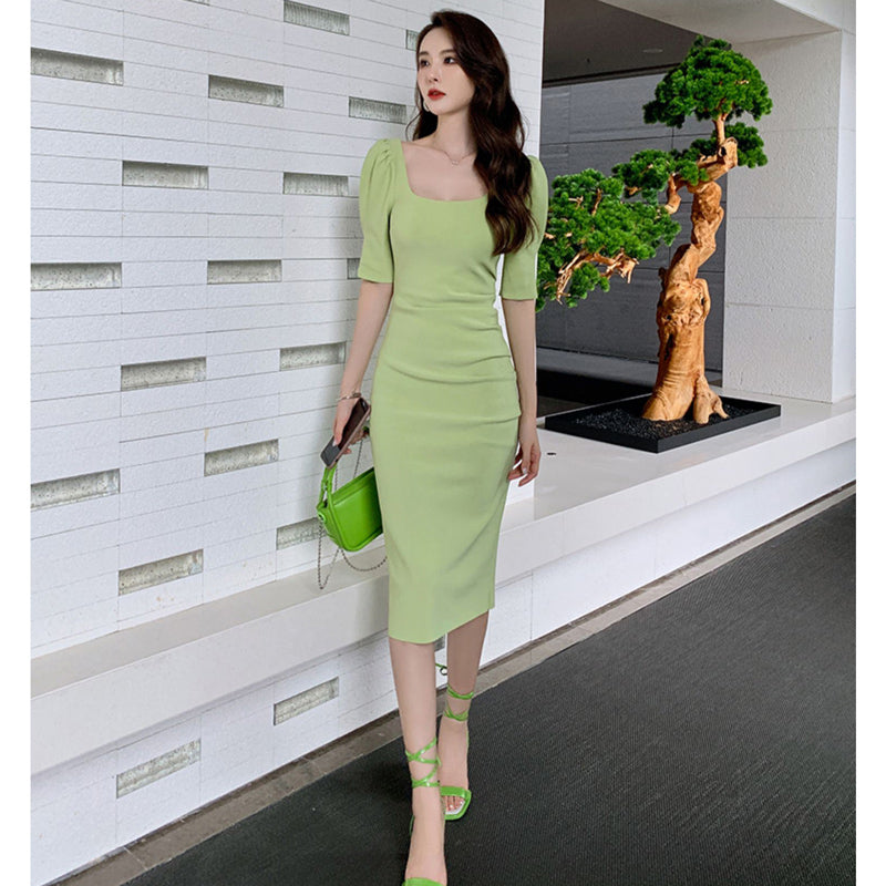 スクエアネックパフスリーブワンピース(6colors)