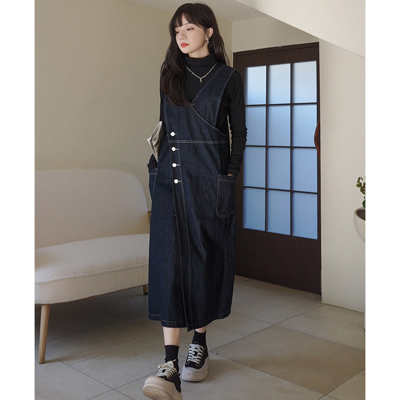 カシュクールデニムジャンパースカート