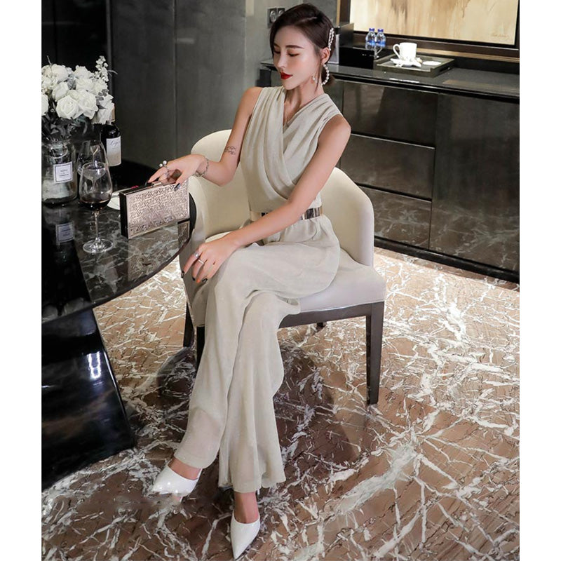 カシュクールシフォンオールインワンワイドパンツ(5colors)