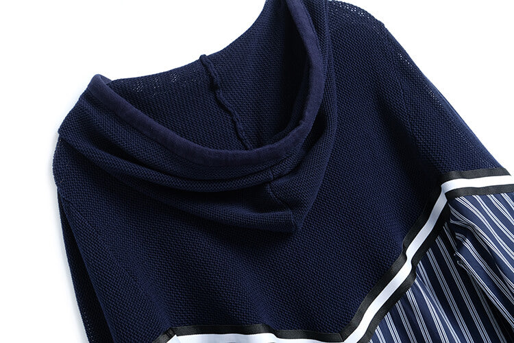 異素材ストライプニットフーディー×ラインストーン付ツートーンデニムパンツ【上下別売り可】