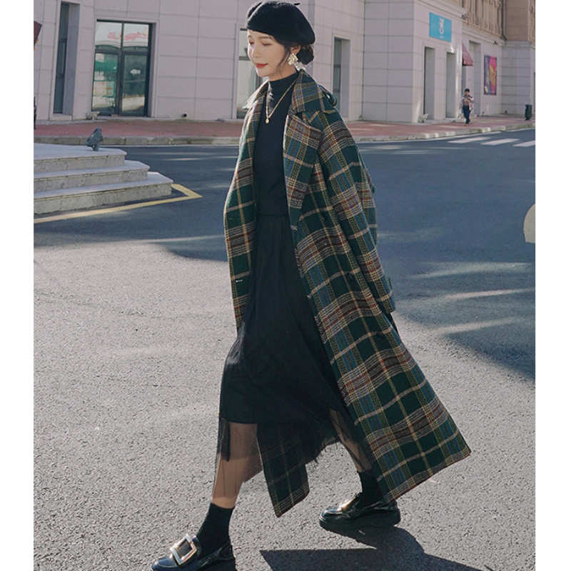 チェック柄オーバーロングコート