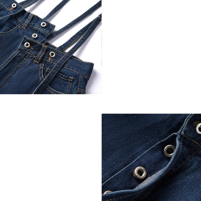 Tシャツ×サスペンダー付きアシメウエストワイドデニムパンツ