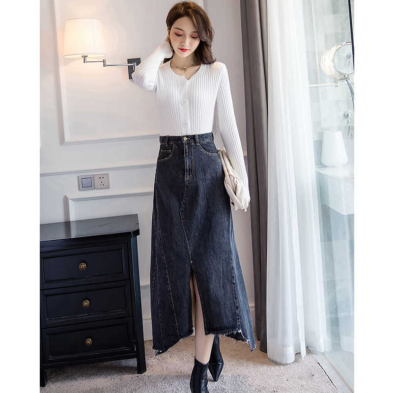 イレヘムカットオフフロントスリットデニムスカート