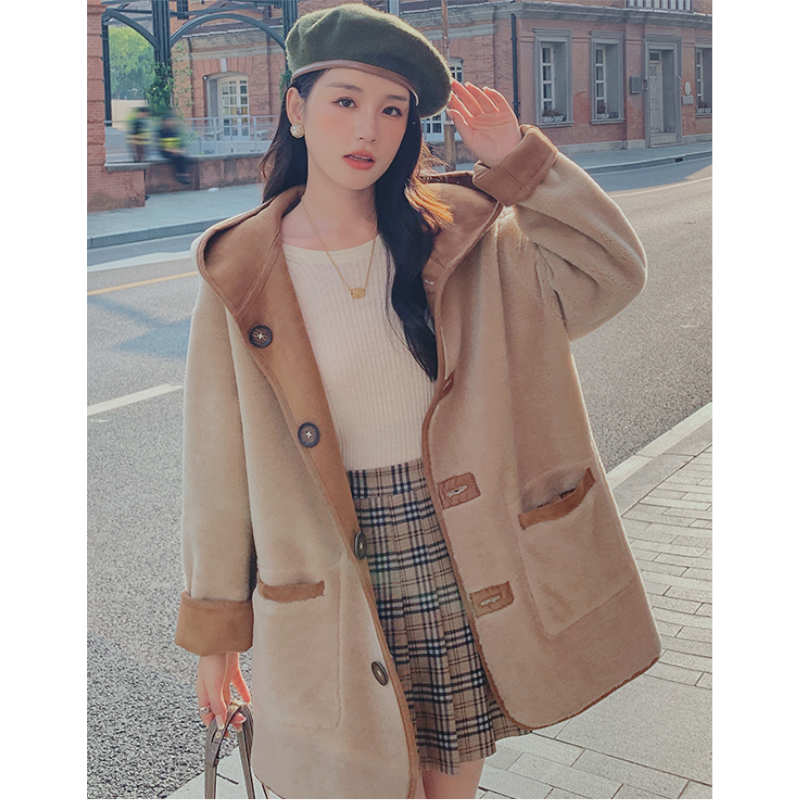 異素材コンビボアリバーシブルコート