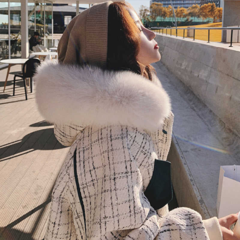 ファーフードコンビチェックツイードマウンテンジャケット