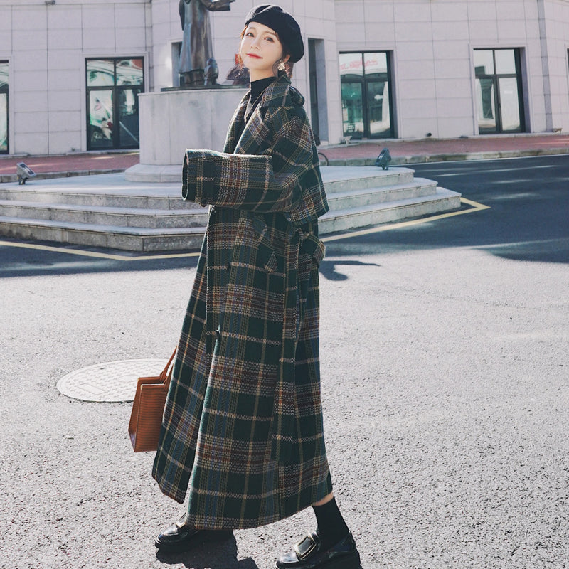 チェック柄オーバーロングコート